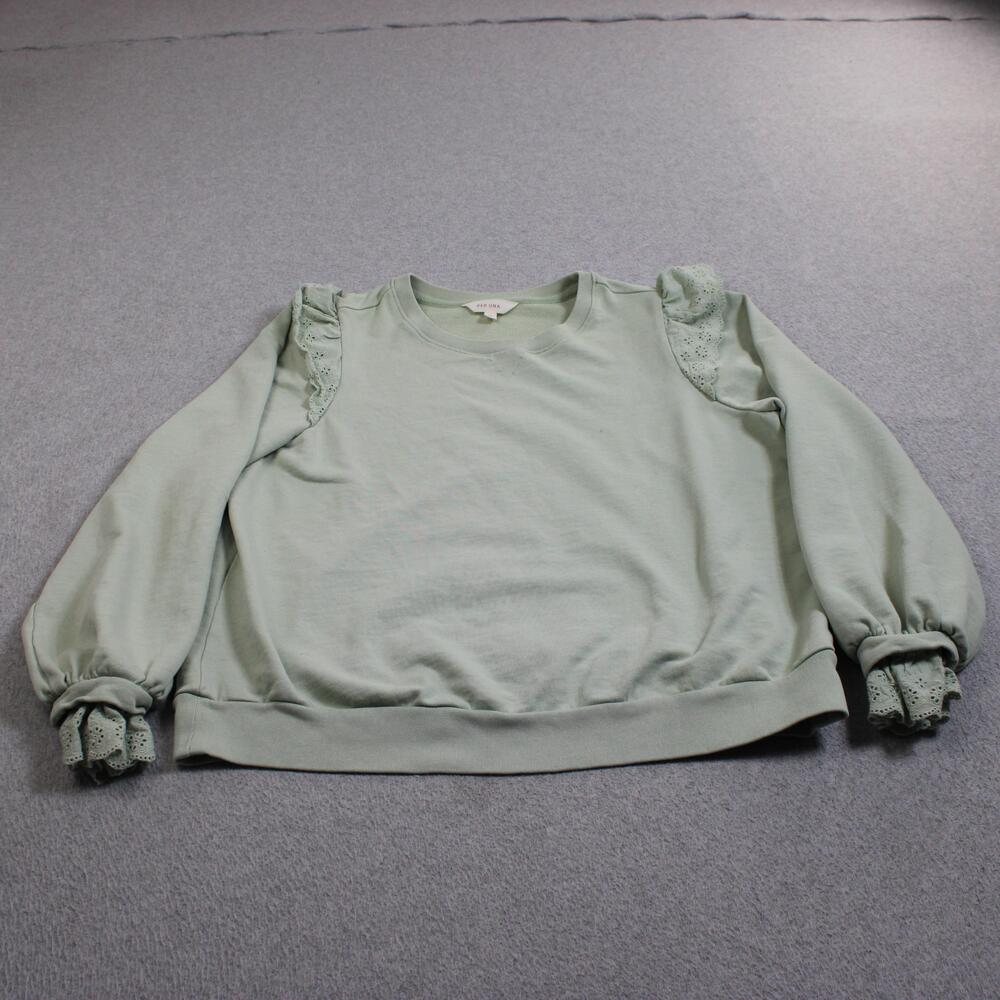 Per Una M&S Shirt Women 16 Green Ruffle Balloon Sleeve Cotton Sweatshirt Boho